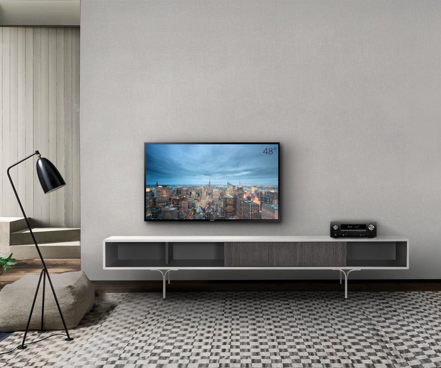 al2 Mobius 005 Design TV Design Lowboard mit Schubladenfront und drei offenen Fächern