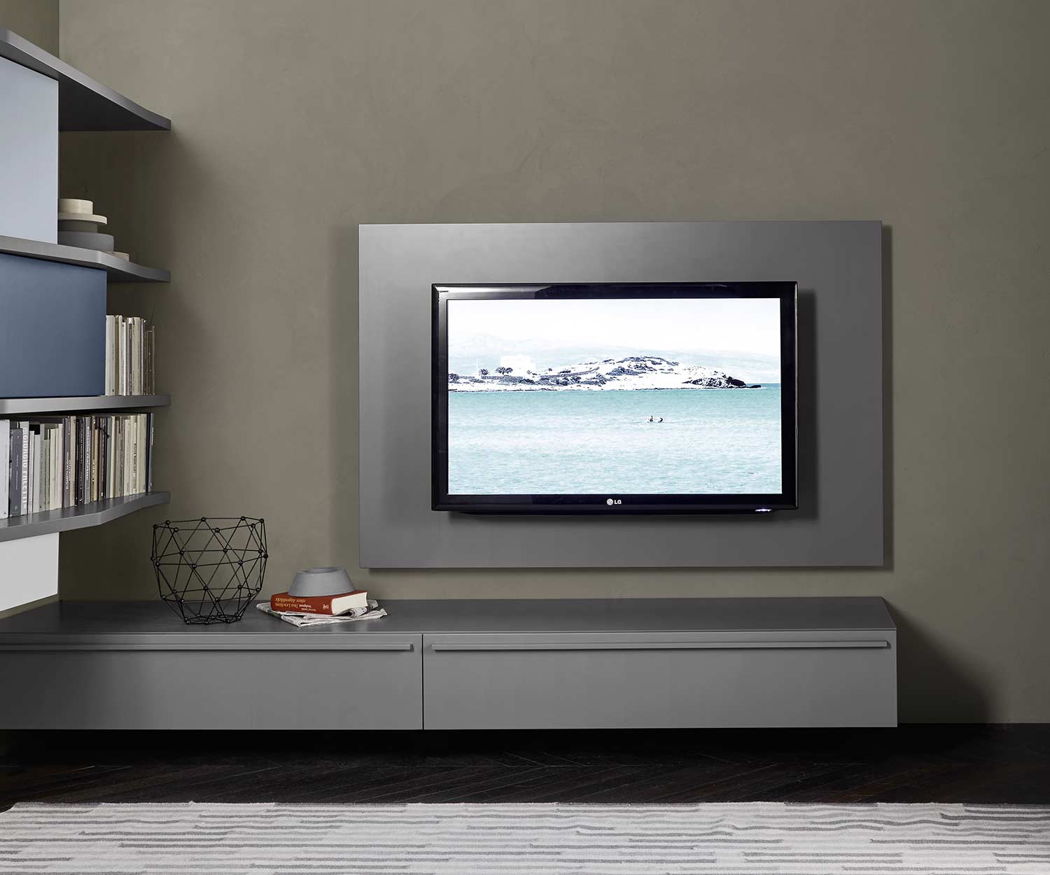 Exklusives Livitalia TV Design Wandpaneel in Dunkelgrau Matt
