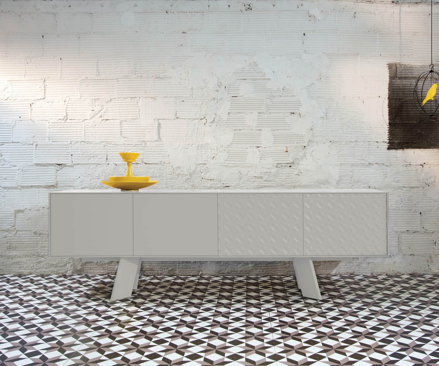 Exklusives al2 Design Sideboard Alhambra B 240 cm in weißem Korpus und weißem Gestell