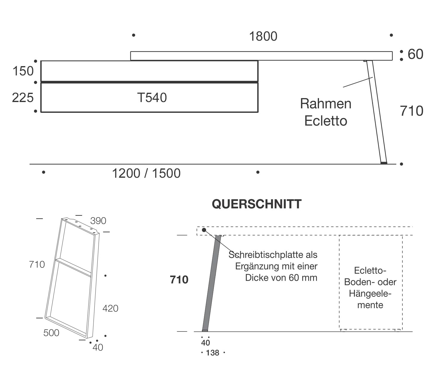 Livitalia Cassettiera a muro di design Ecletto schizzo dimensioni misure dimensioni