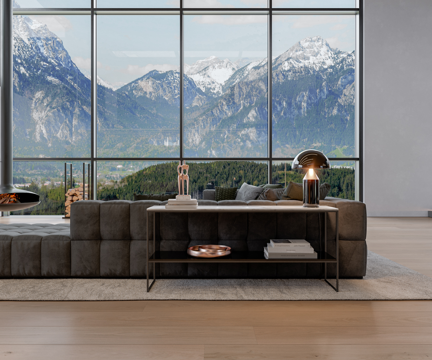 Schmaler Konsolentisch hinter Sofa Marmor