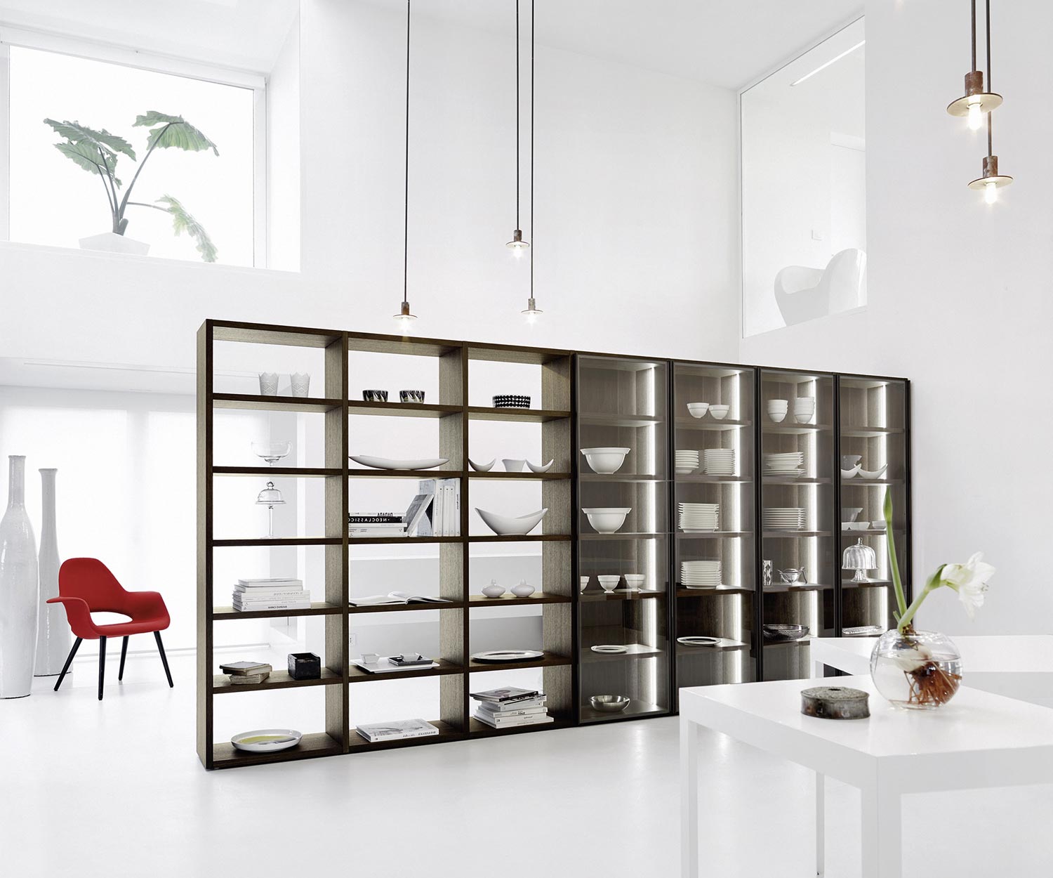 Exklusives Livitalia Design Bücherregal Glastüren Raumteiler C91
