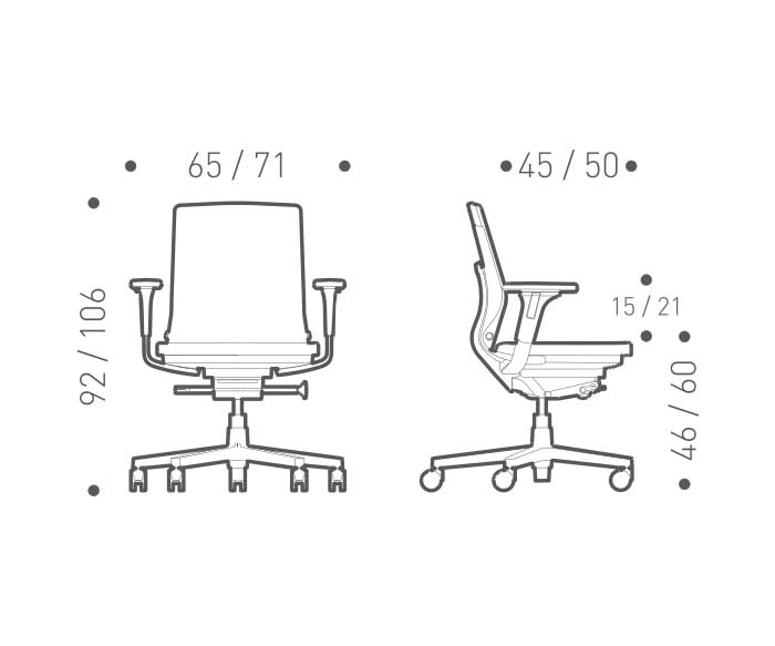 Designer Bürostuhl ICF Pyla Skizze Größe Maße H 45 cm