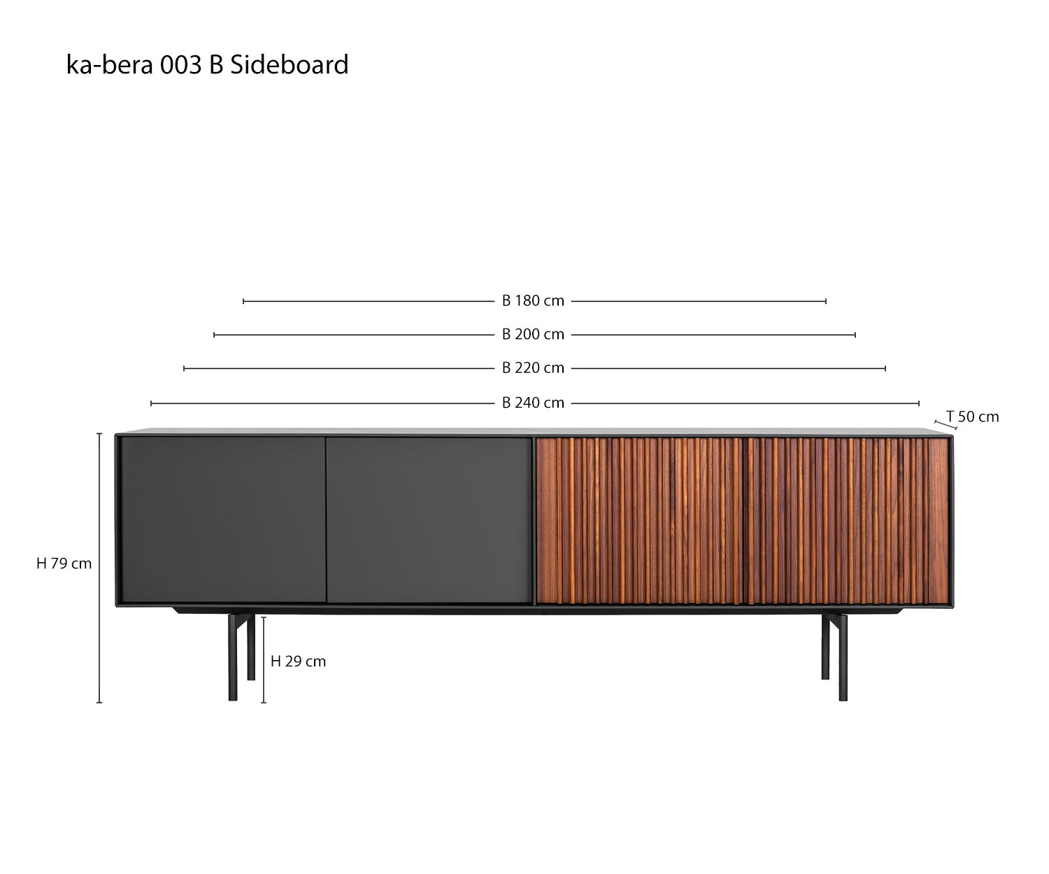 Designer Anrichte ka bera 003 B von al2 Skizze Maße Größen Größenangaben 