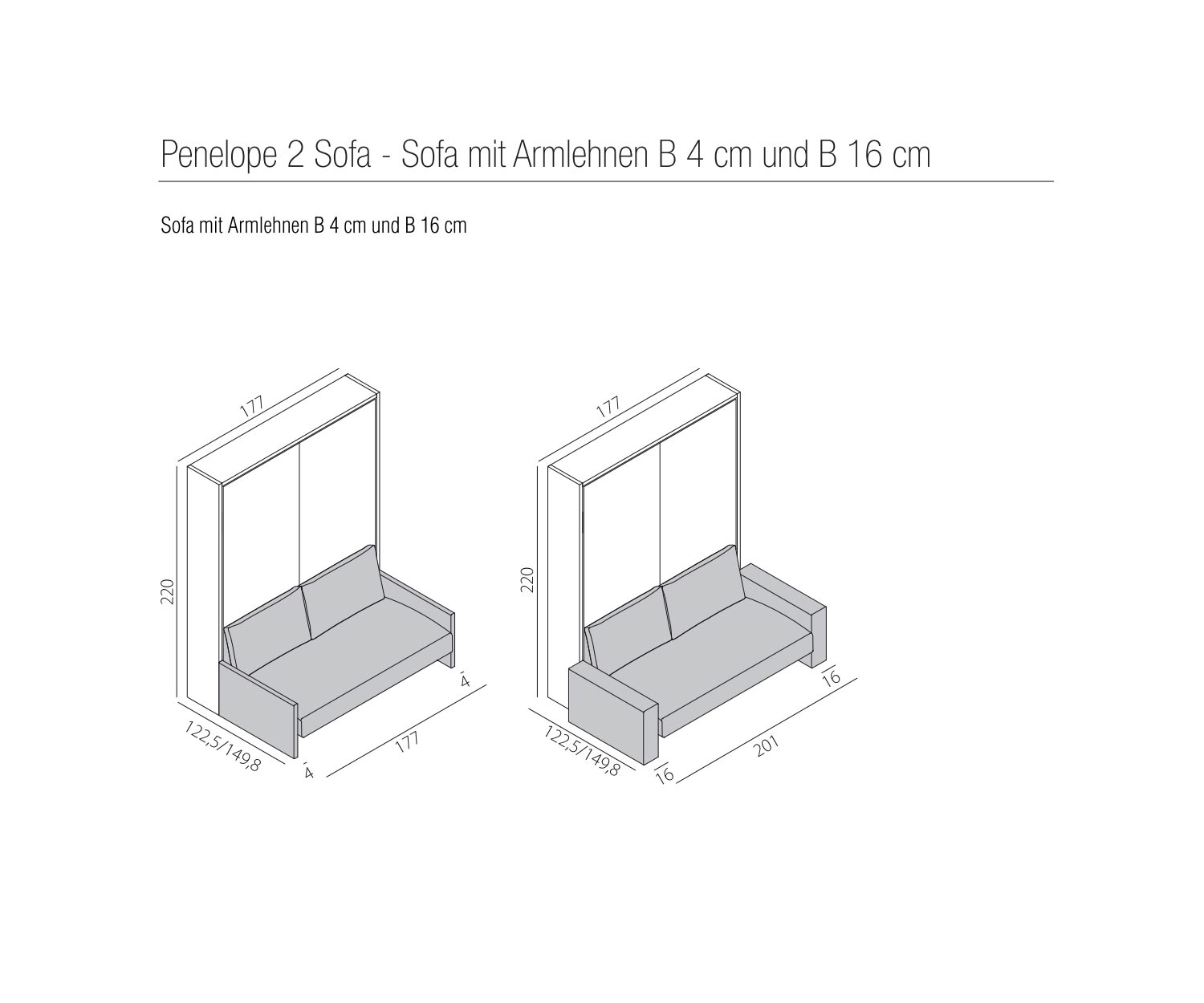 Clei Penelope 2 Wardrobe bed with sofa armrest width