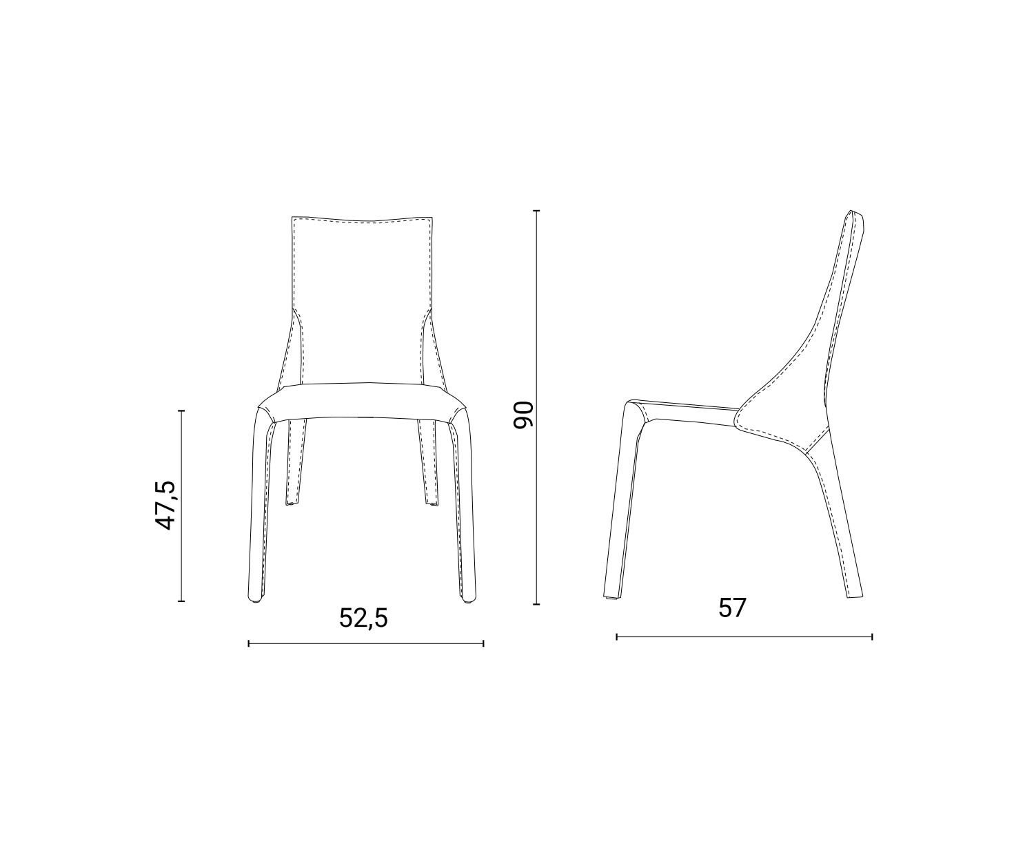 Hochwertiger Design Esszimmerstuhl Skizze Maße Abmessungen Größen 