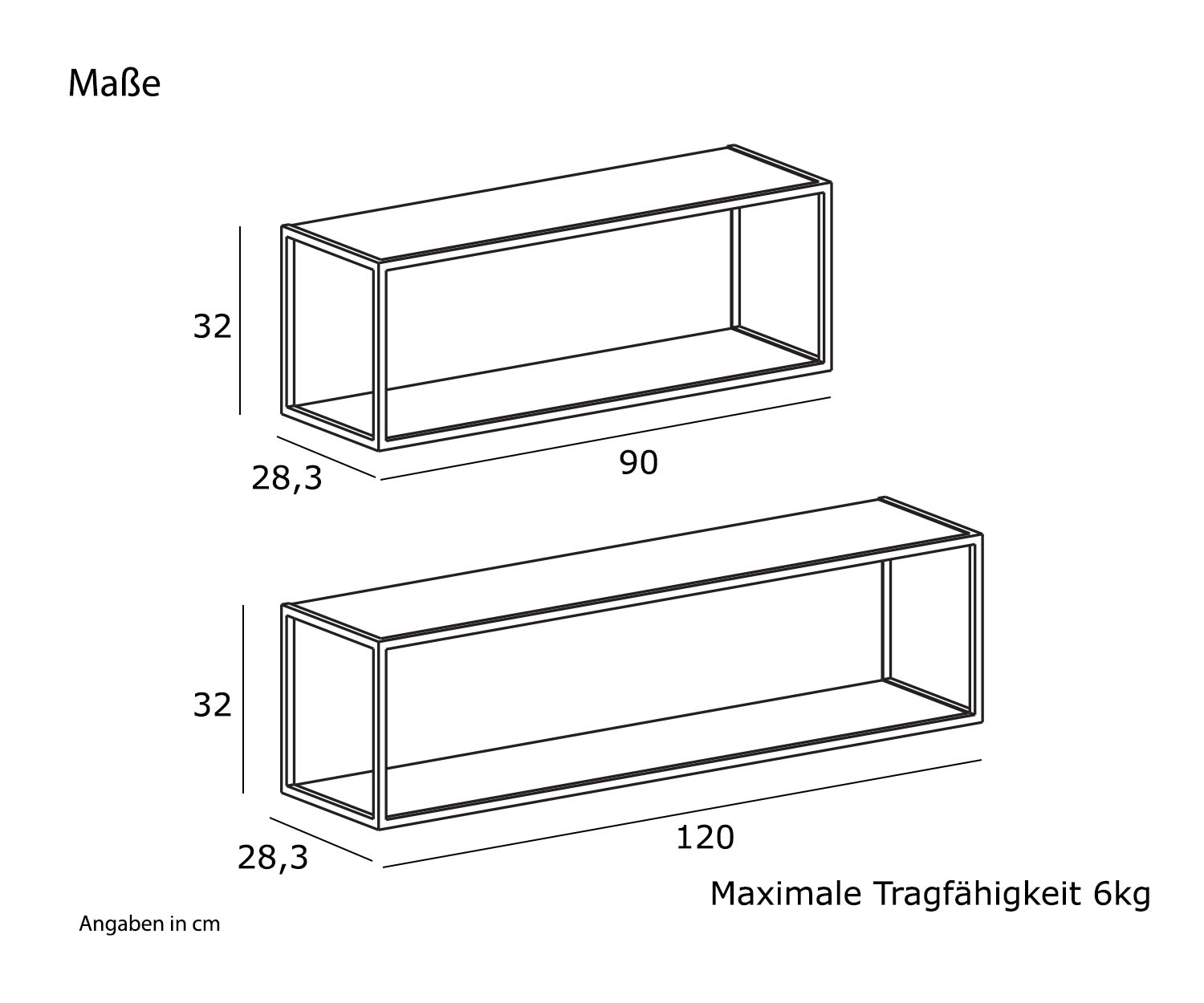 Novamobili Design Wandregal Outline Aufbau 90 und 120 cm breit