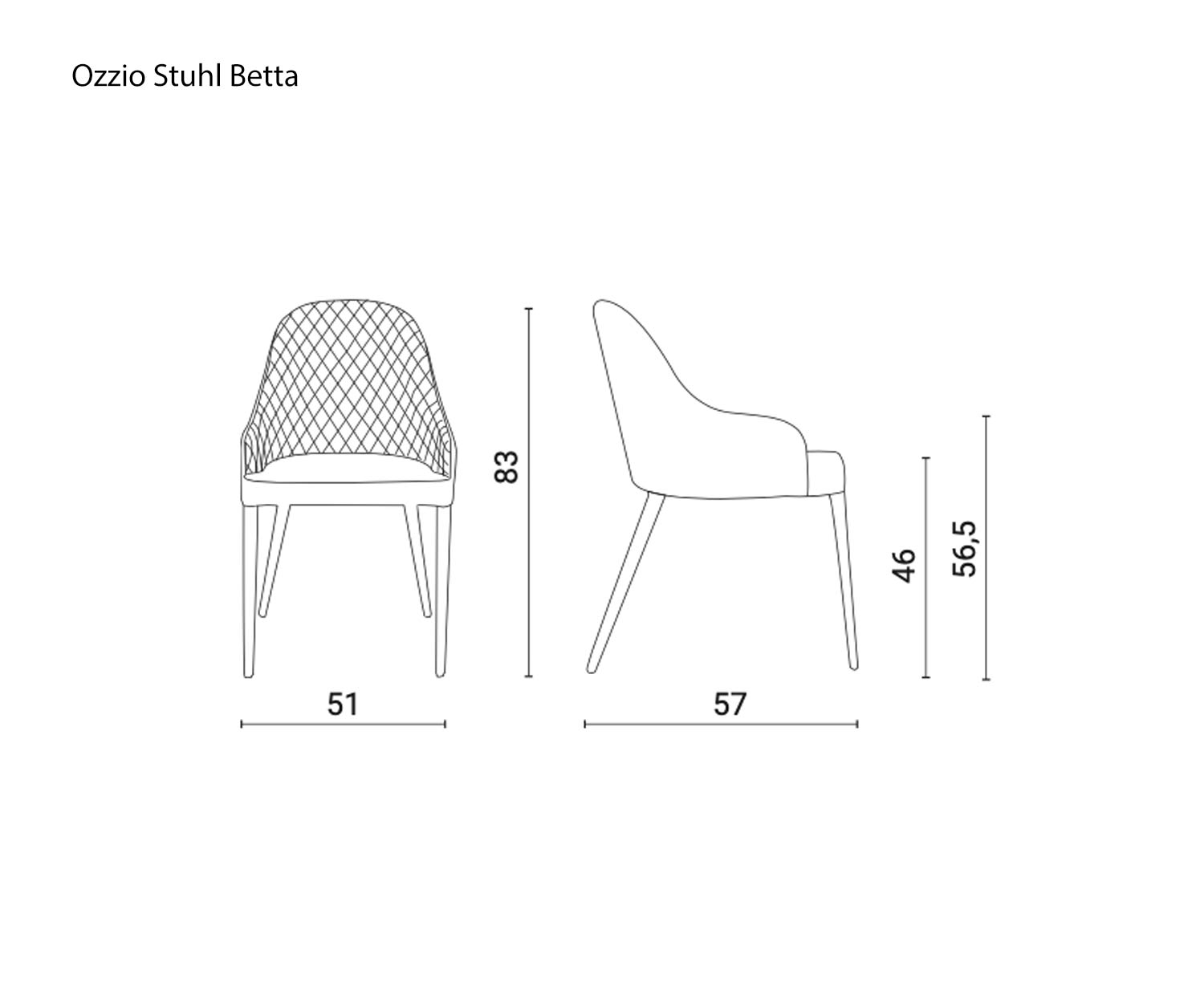 Ozzio Design stoel Betta Afmetingen Afmetingen Maten Maten