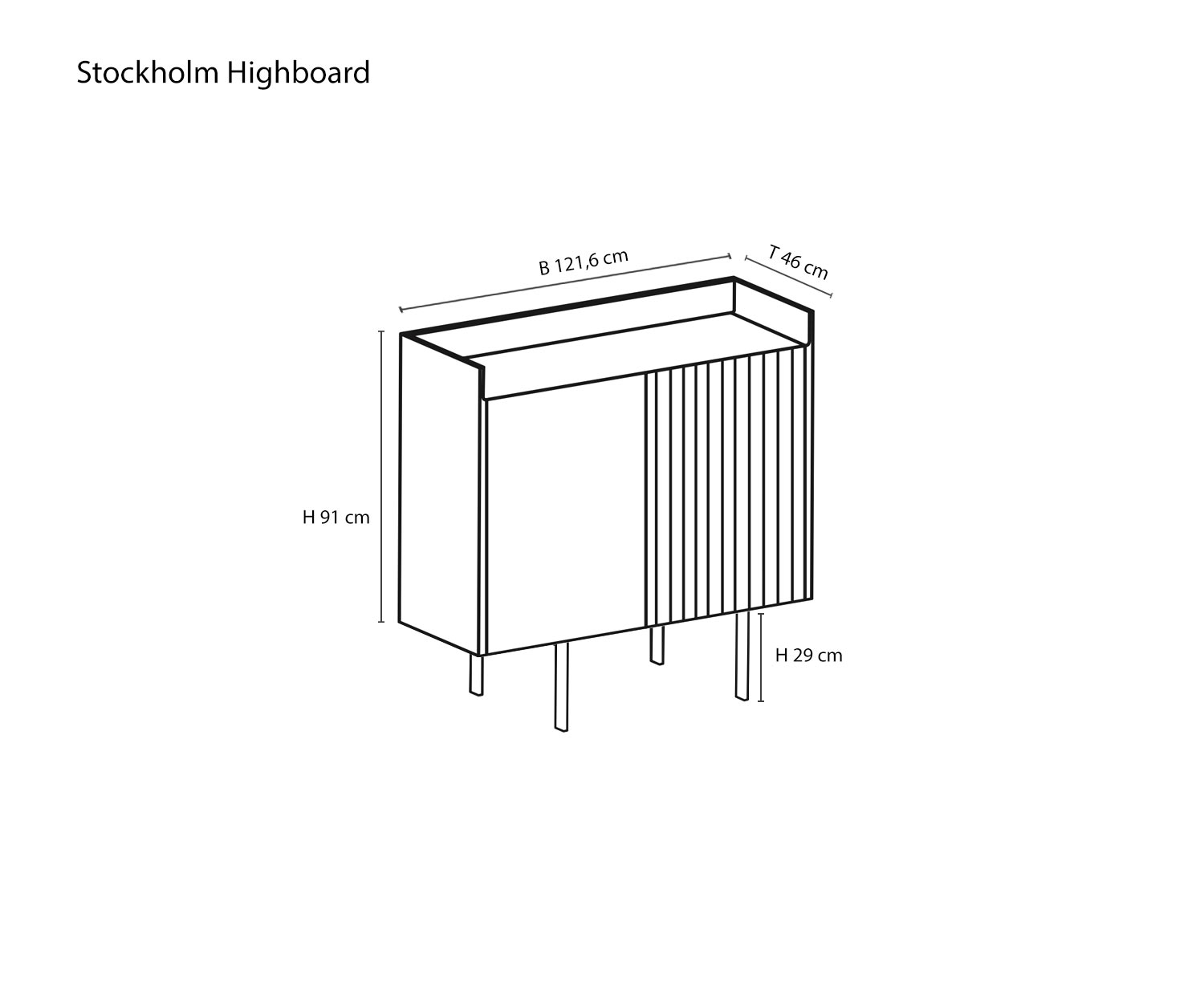Designer Highboard von Punt Stockhiolm Skizze Größen Größenangaben Maße