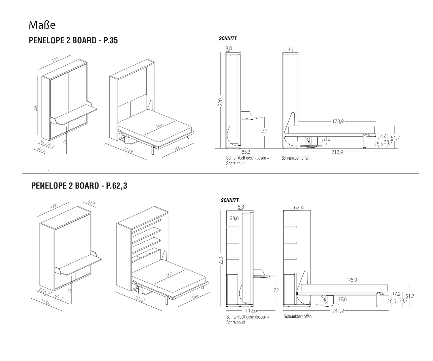 Clei Design wardrobe bed Penelope dimensions sketch