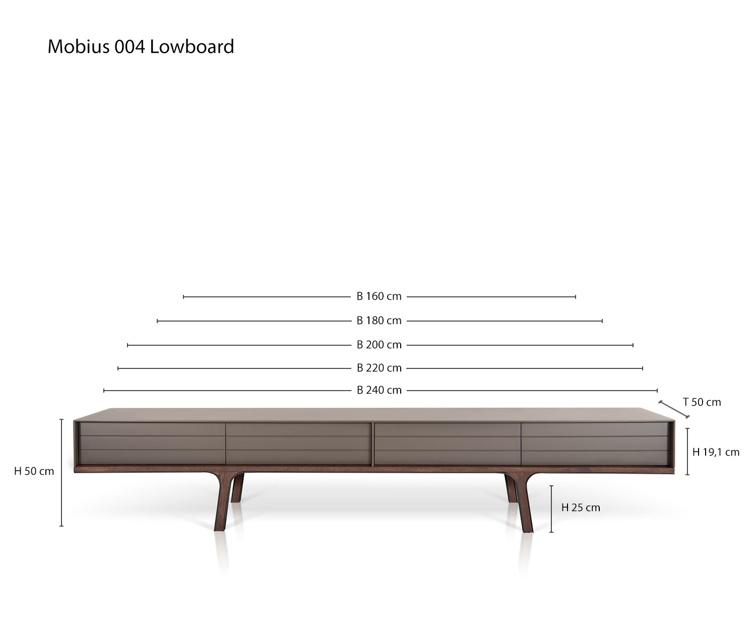 Designer Lowbord Mobius 004 de al2 Esquisse Variantes Dimensions Dimensions