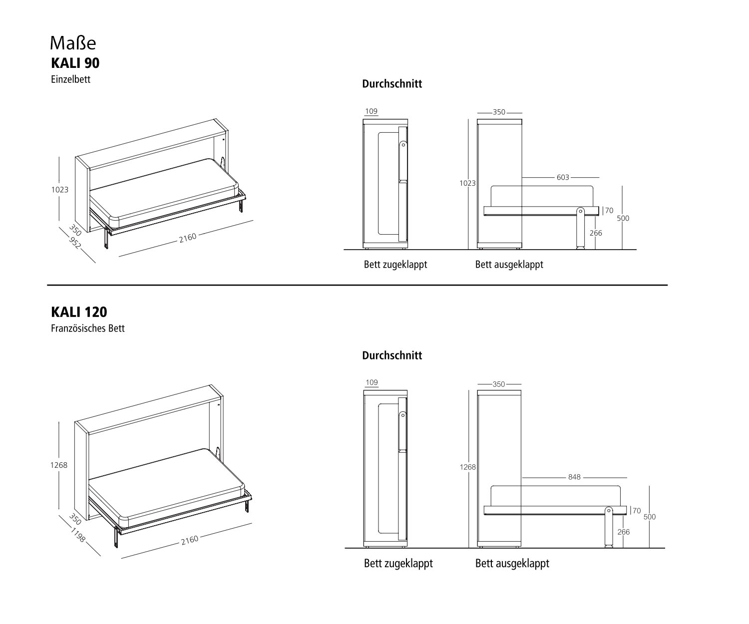 Clei Kali 90/120 Design Schrankbett Skizze Maße