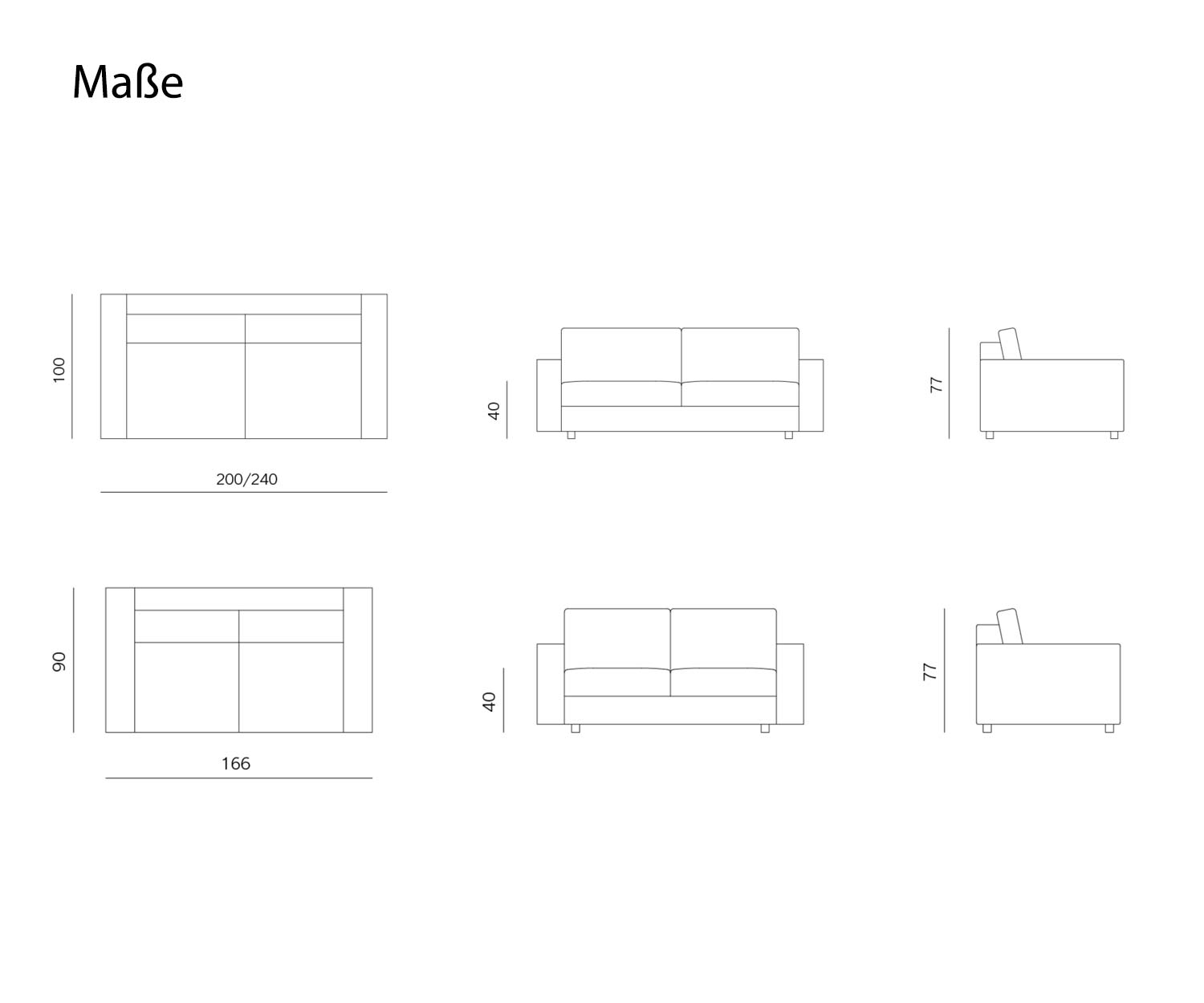 Prostoria Canapé Classic Esquisse Dimensions