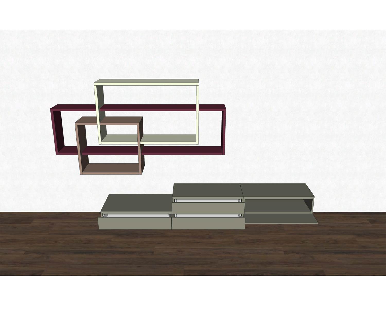 Livitalia Design wall unit C59 with open units highlighted in colour