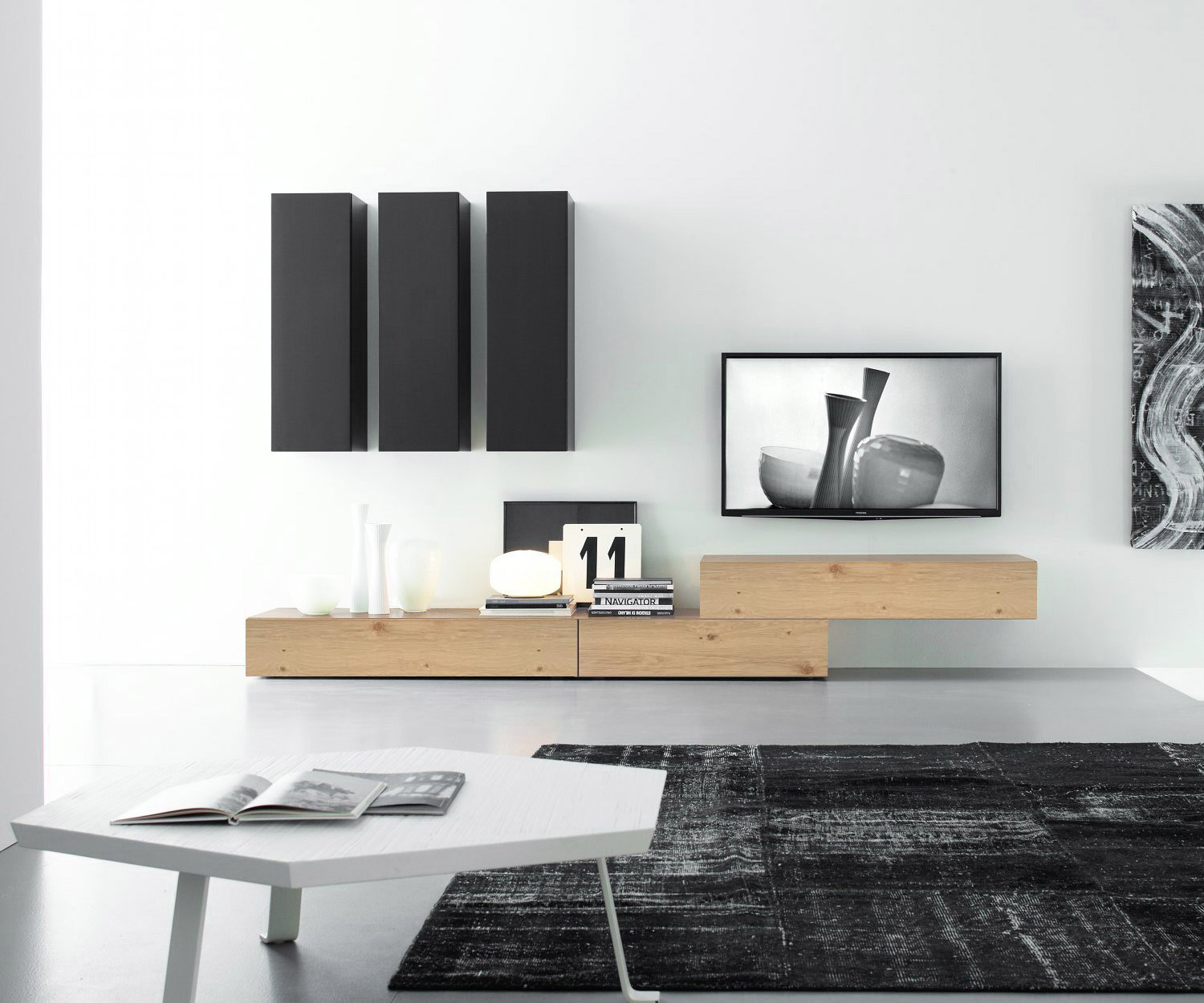 Exklusive Livitalia Design Wohnwand C14B in Eiche Hell furniert