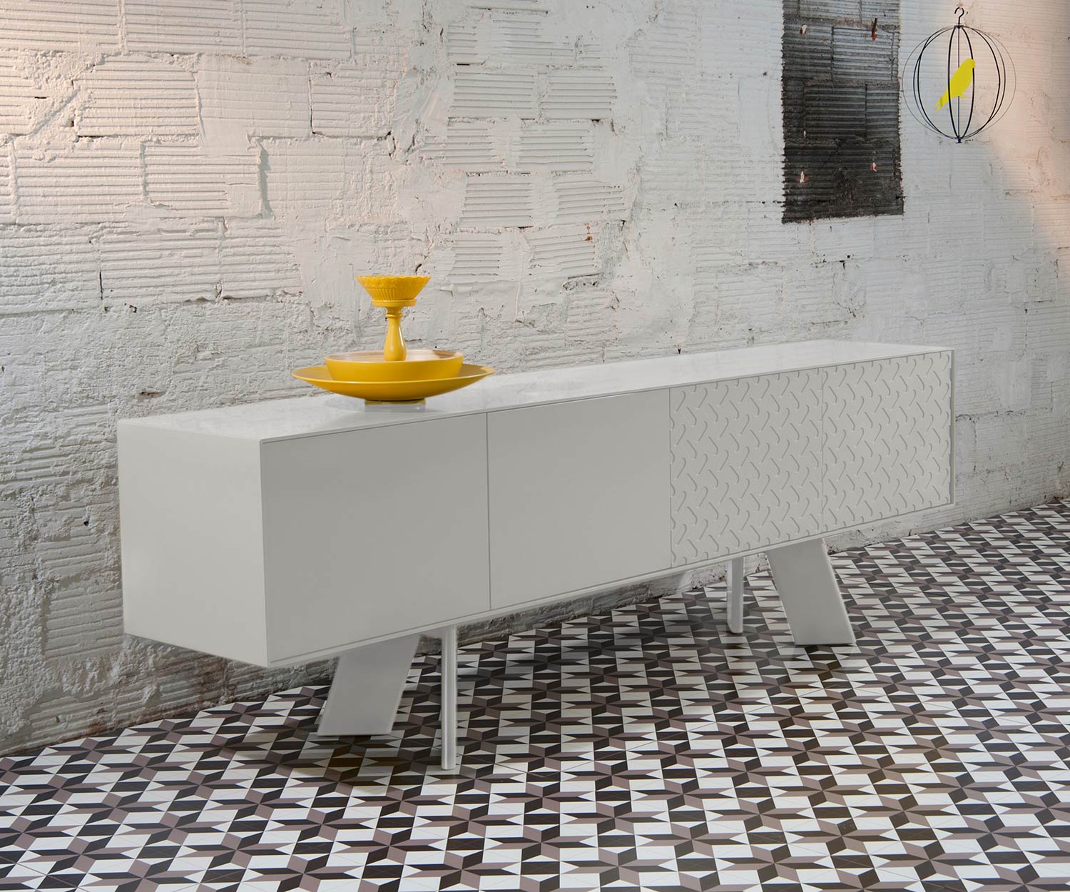 Exklusives al2 Design Sideboard Alhambra B 240 cm in weißem Korpus und weißem Gestell