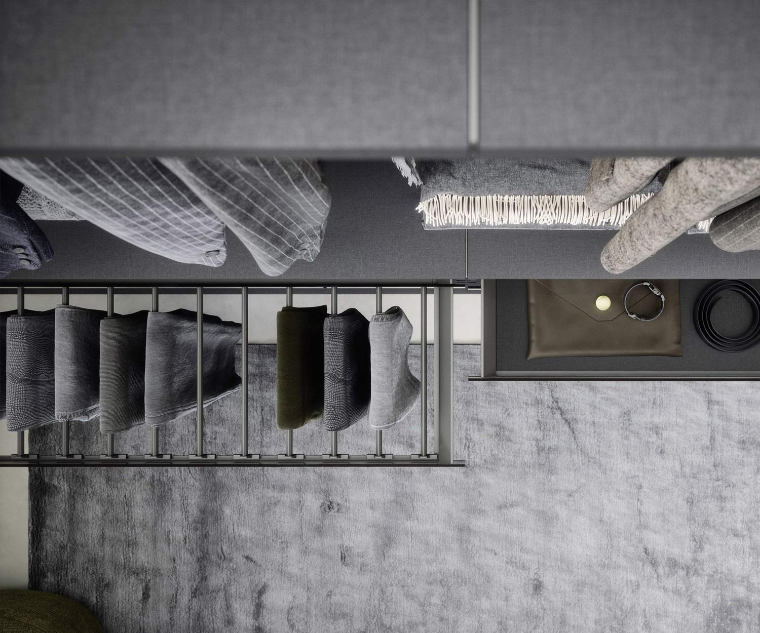Walk In Closet Ankleidezimmerr Luxus dunkel mit LED Licht individuell