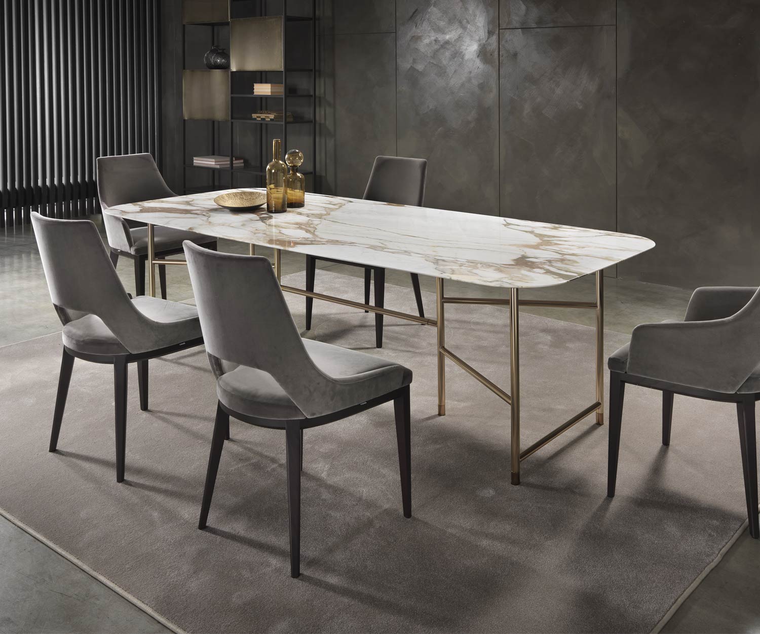 Edler Marelli Kyoto Design Esstisch Calacatta Marmor Tischplatte Panorama Ansicht