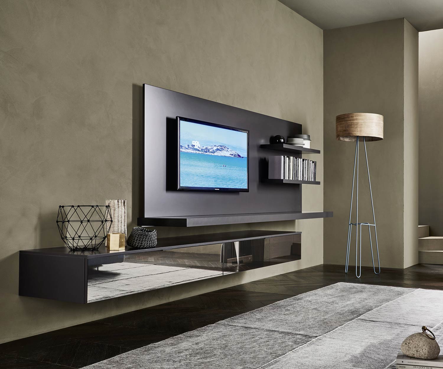 Exklusive Livitalia Design Wohnwand C54 in Braun Matt lackiert 