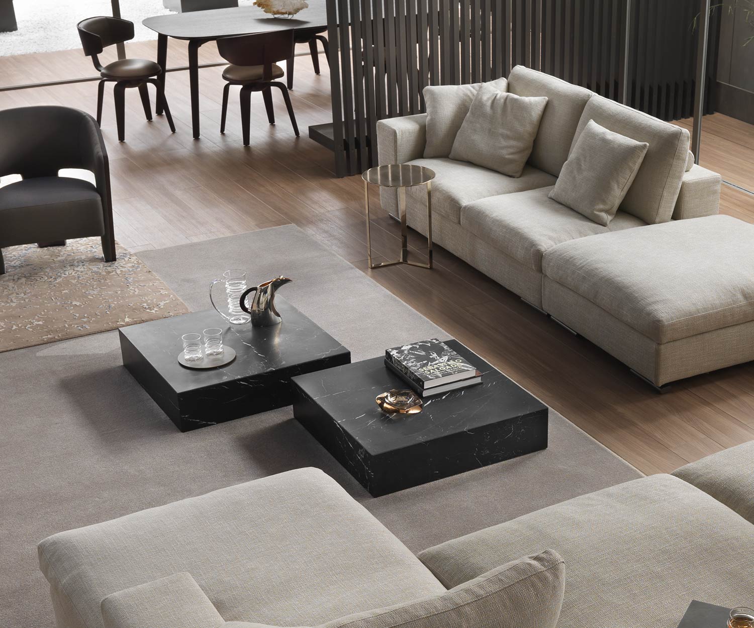 Exklusiver Marelli Design Couchtisch Thor ohne Sockel in Marquina Schwarz Marmor