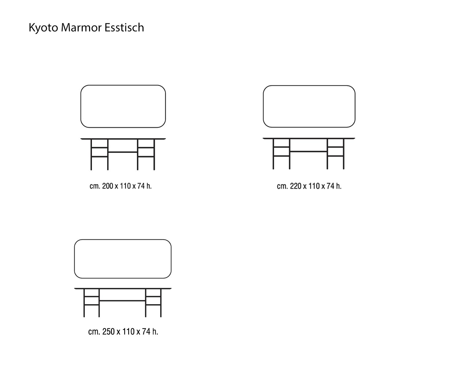 Table de salle à manger design en marbre Kyoto de Marelli Esquisse Dimensions Dimensions