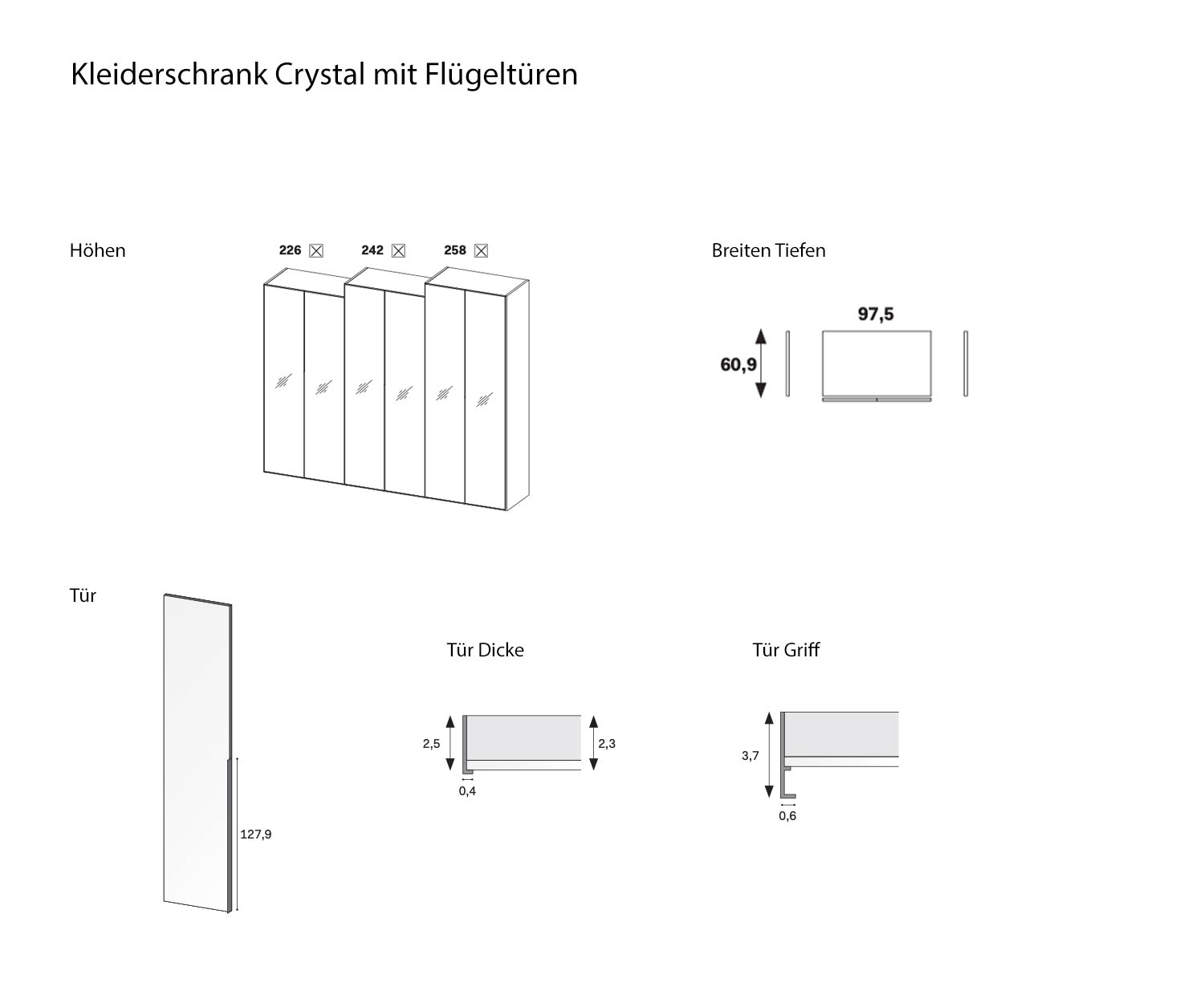 Skizze Maße Größen Größenangaben Novamobili Crystal Schrank