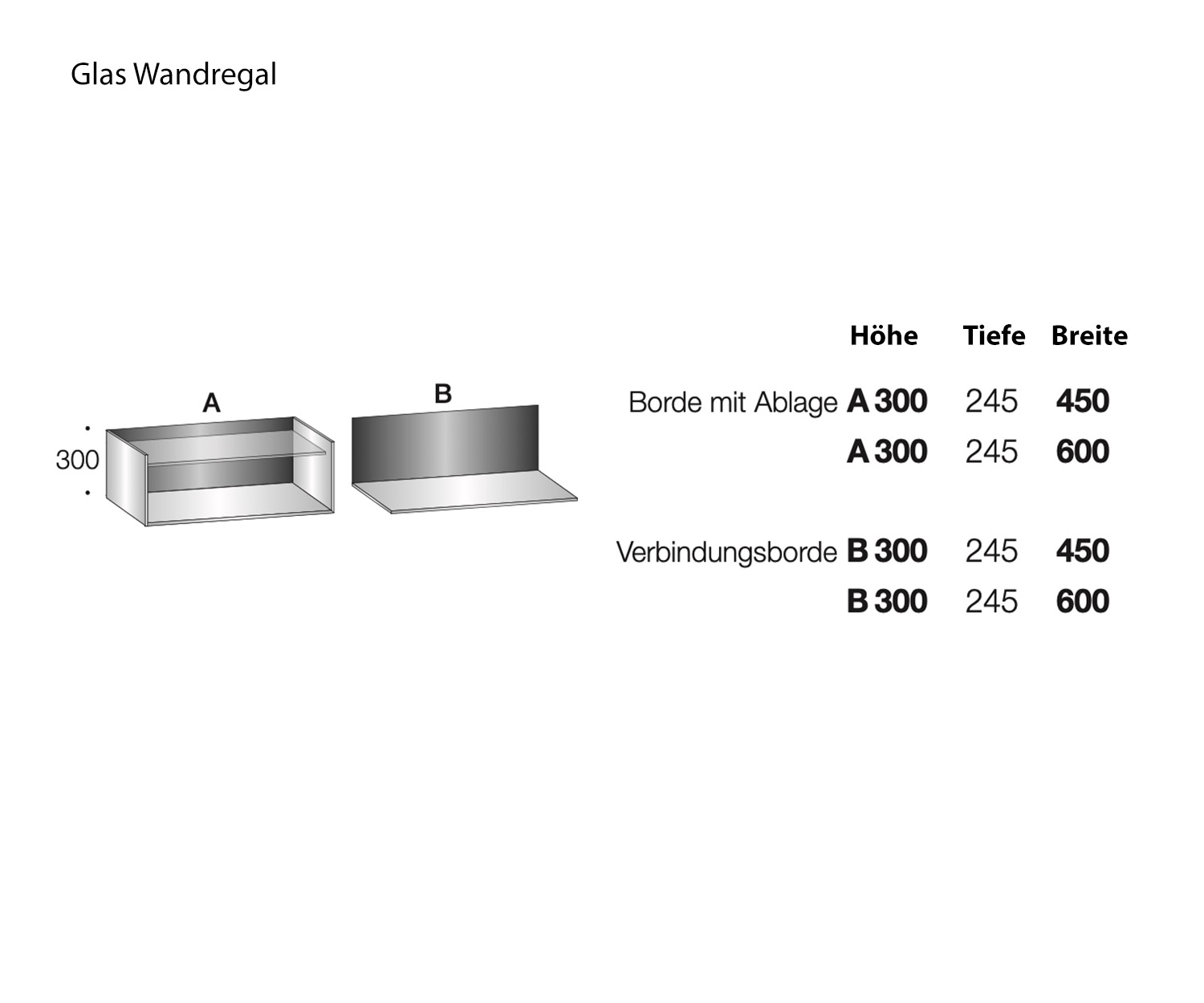 Glas Wand Design Regal von Livitalia Skizze Größen Größenangaben Maße