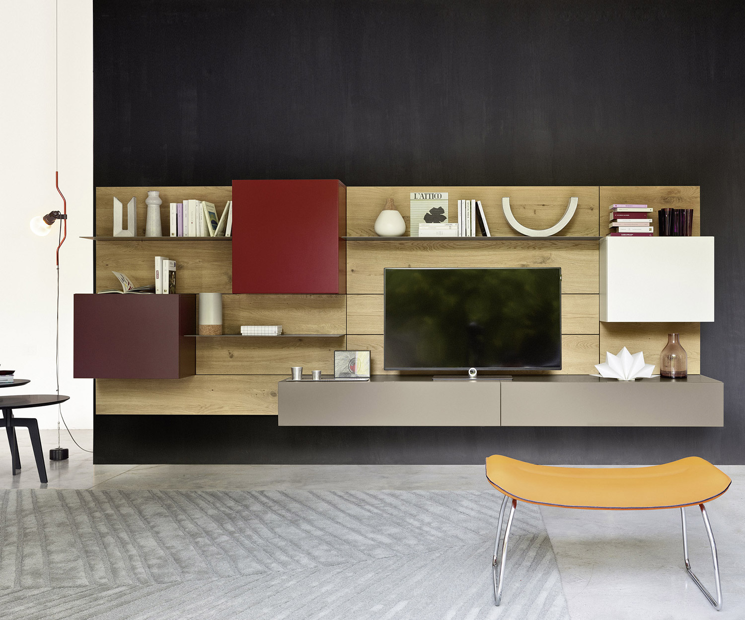 Exklusive Livitalia Design Wohnwand C37 mit TV Design Lowboard in Grau Matt lackiert