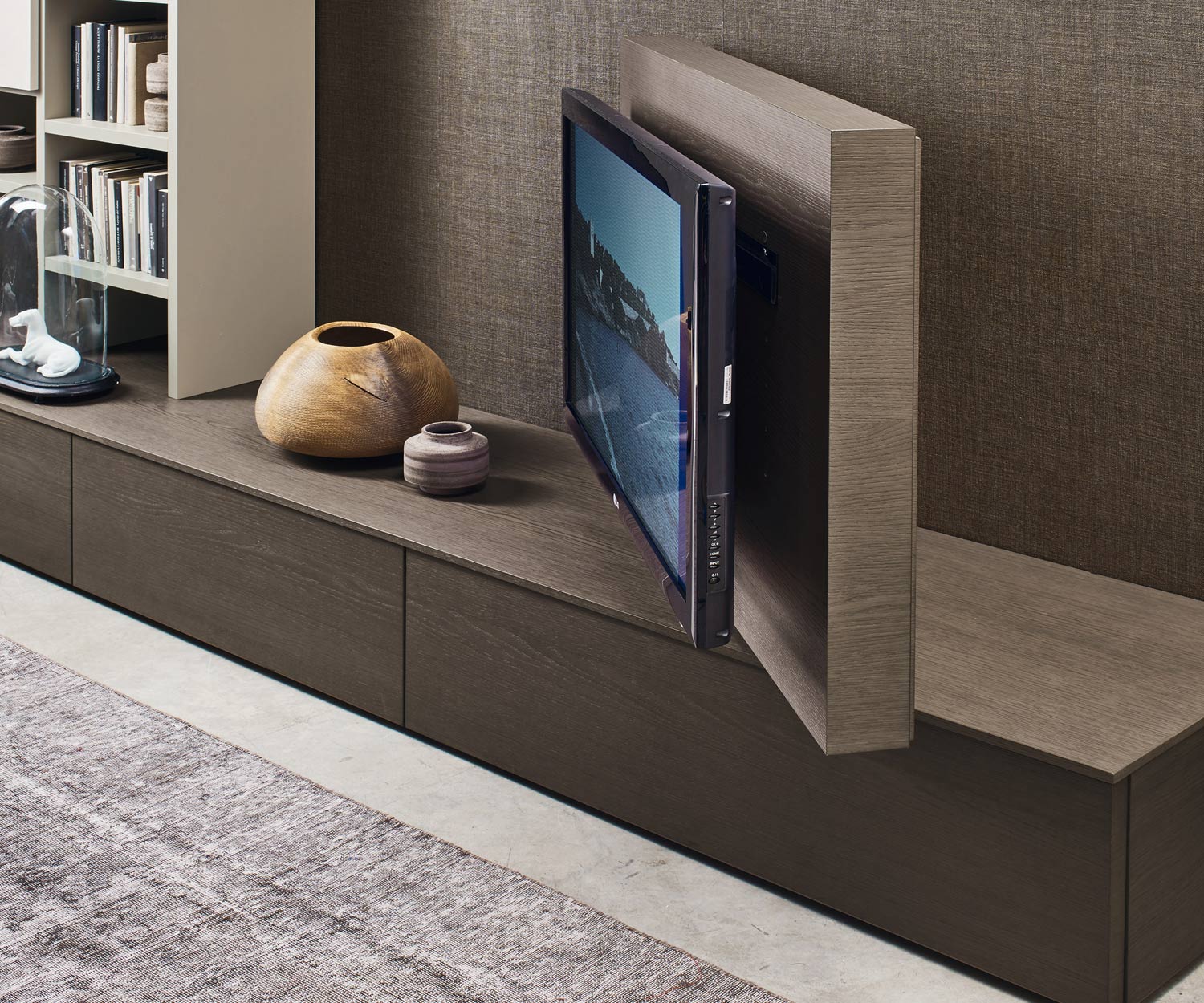 Exklusives Livitalia Vision Design Lowboard mit 90° schwenkbarem TV Paneel