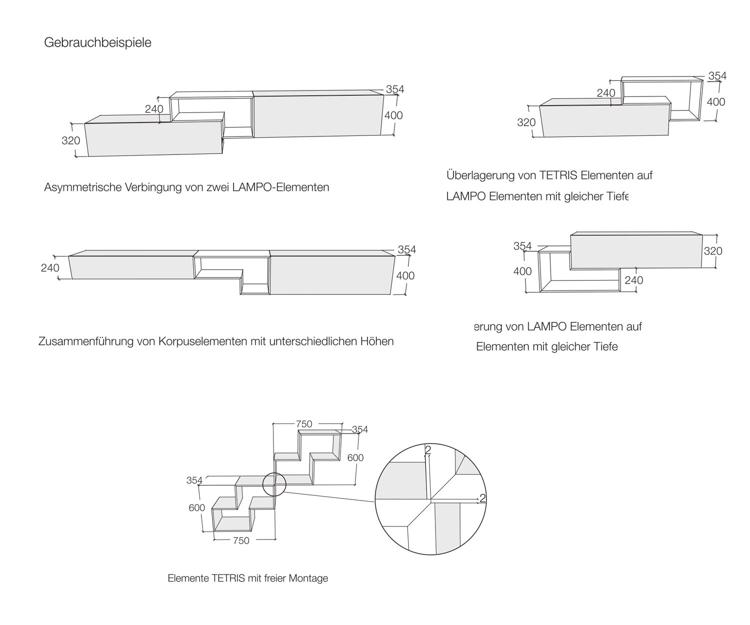 Livitalia Modules Tetris avec exemples de dispositions