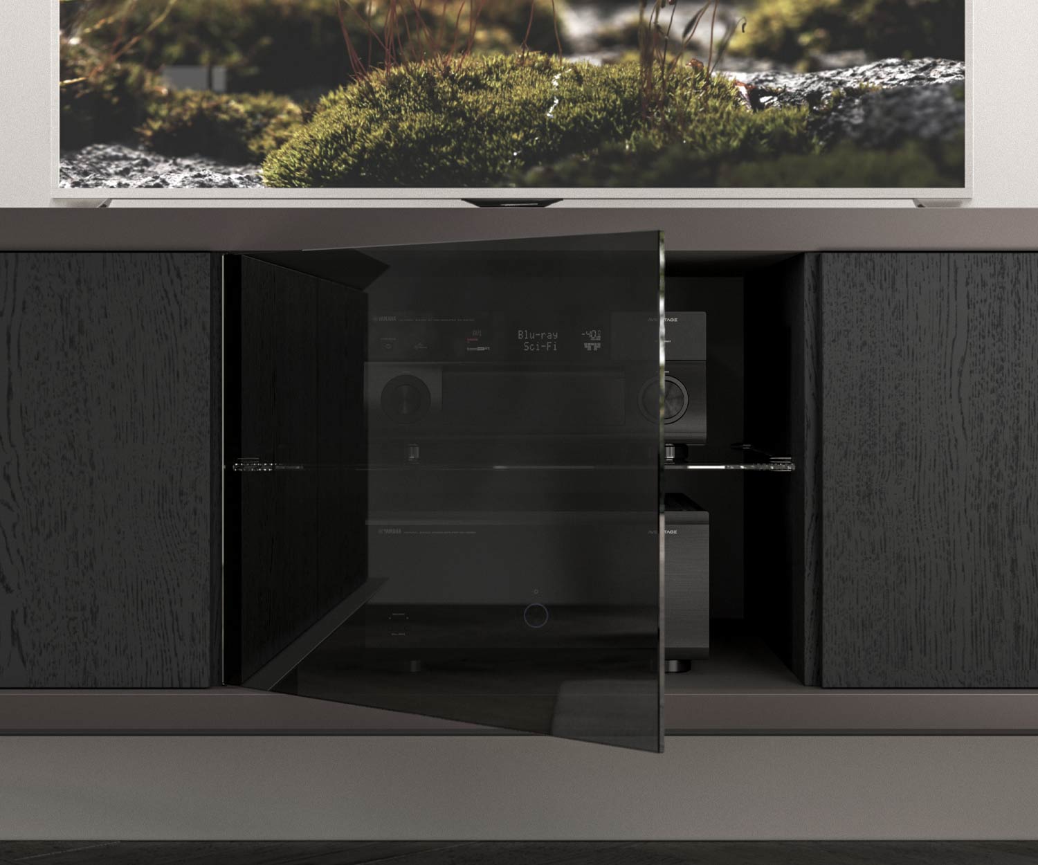 TV Lowboard mit Glastuer fuer Technik