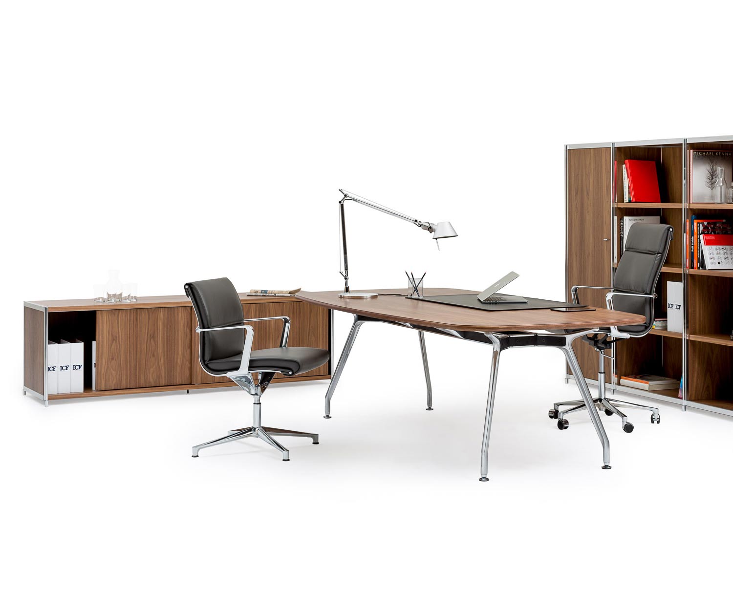 ICF Unitable Manager Aluminium Design Arbeitstisch Walnuss