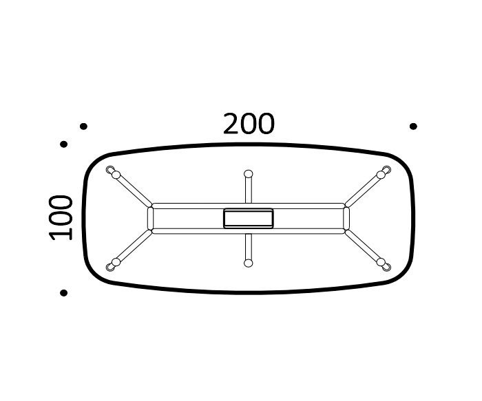 Skizze Maße ICF Unitable Designer Tisch 200x100 cm