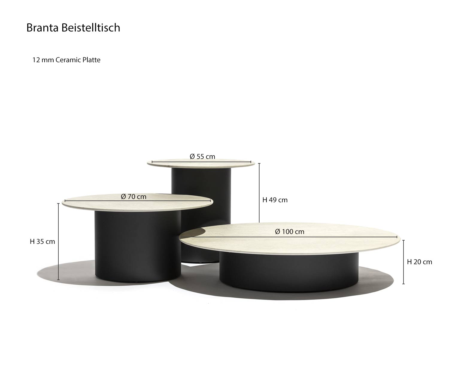 Designer Beistelltisch Branta Skizze Größen Maße Größenangaben
