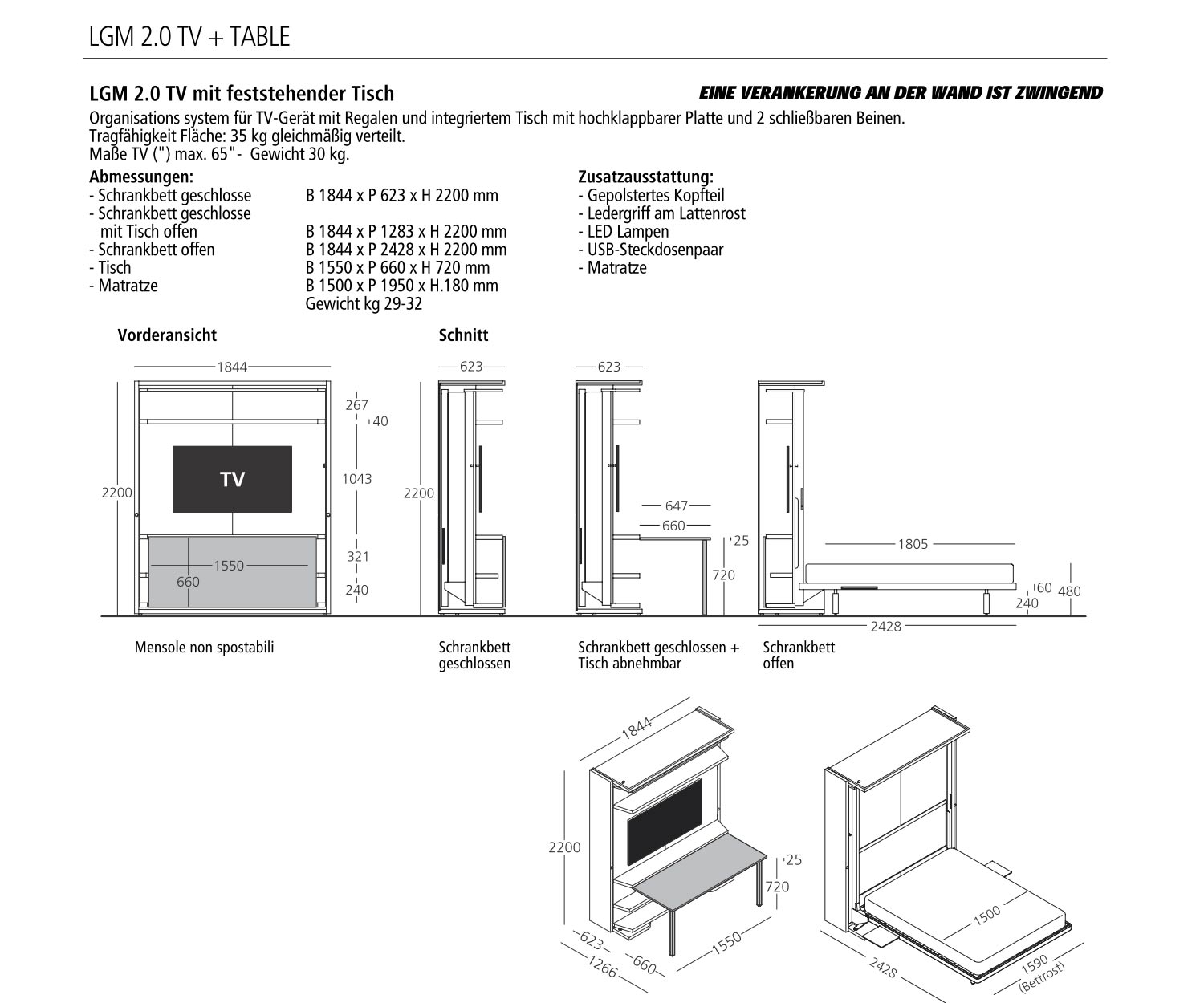 Clei LGM Book Schrankbett Schreibtisch