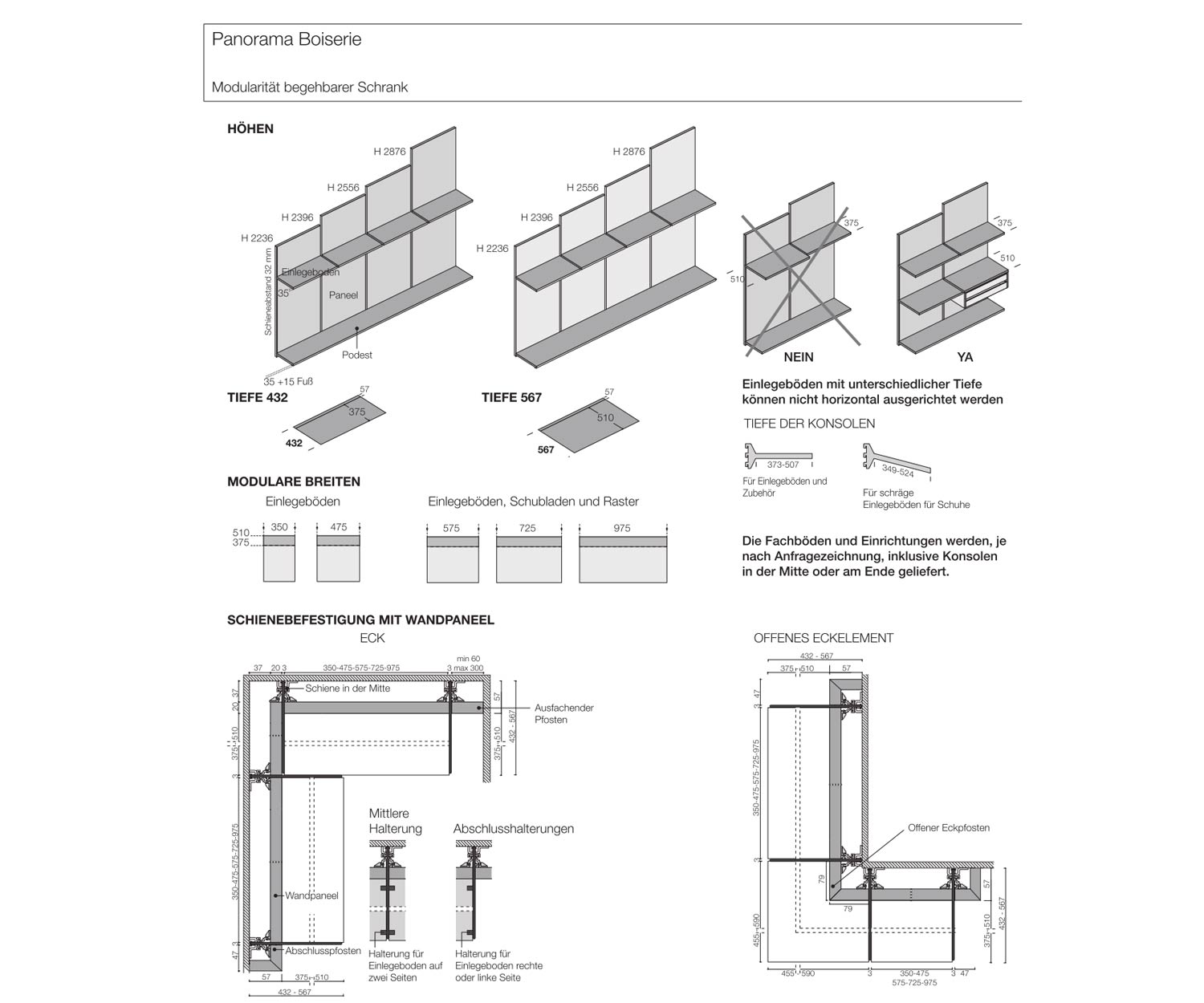 Livitalia Panorama Design Système de dressing Dimensions Esquisse Tailles