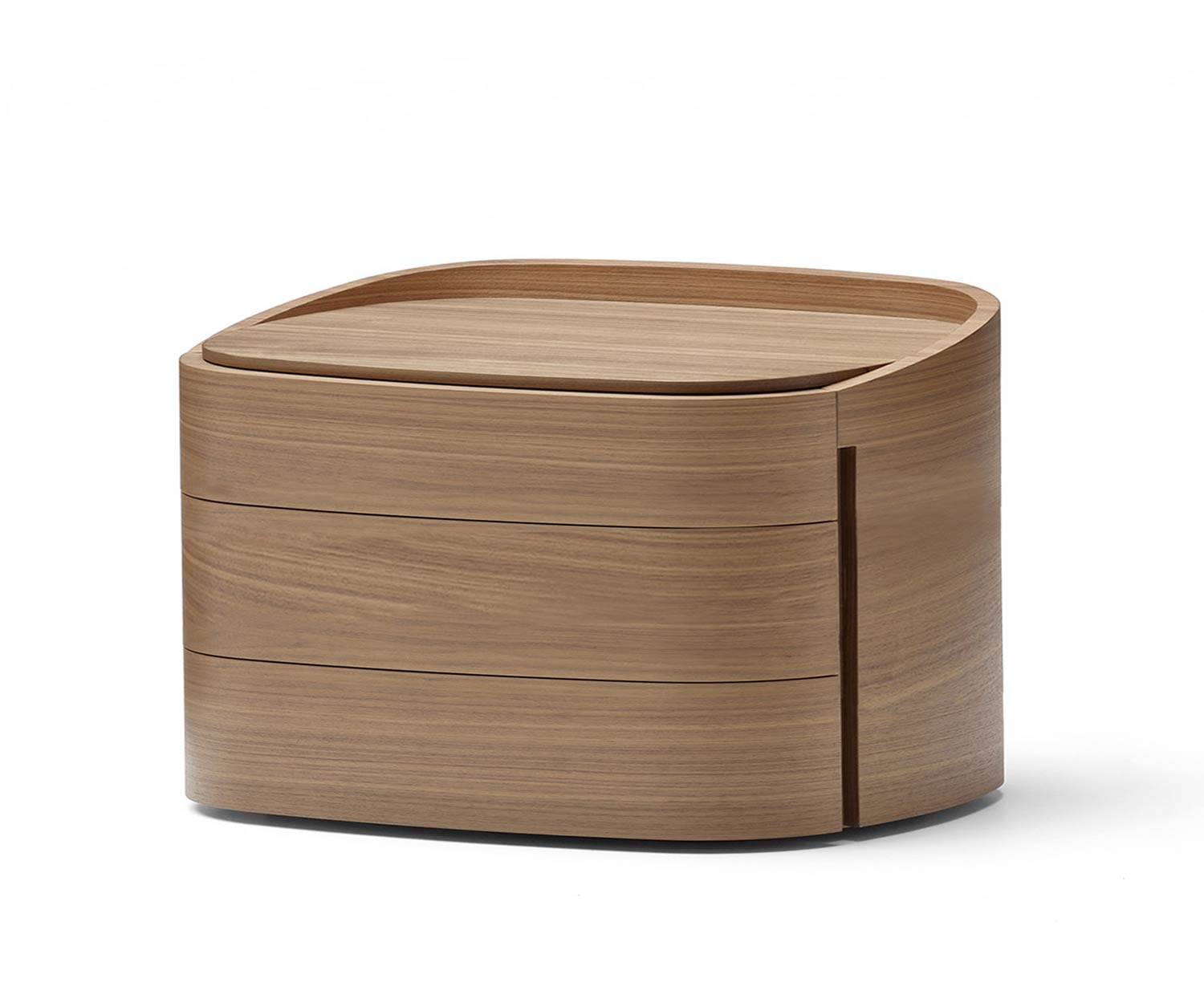 Round designer chest of drawers from Livitalia in walnut veneer