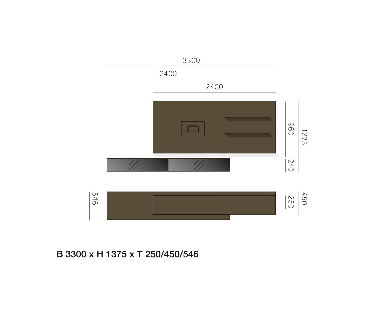 Livitalia Design wandmeubel C54 Afmetingen Schets Maten Maatinformatie