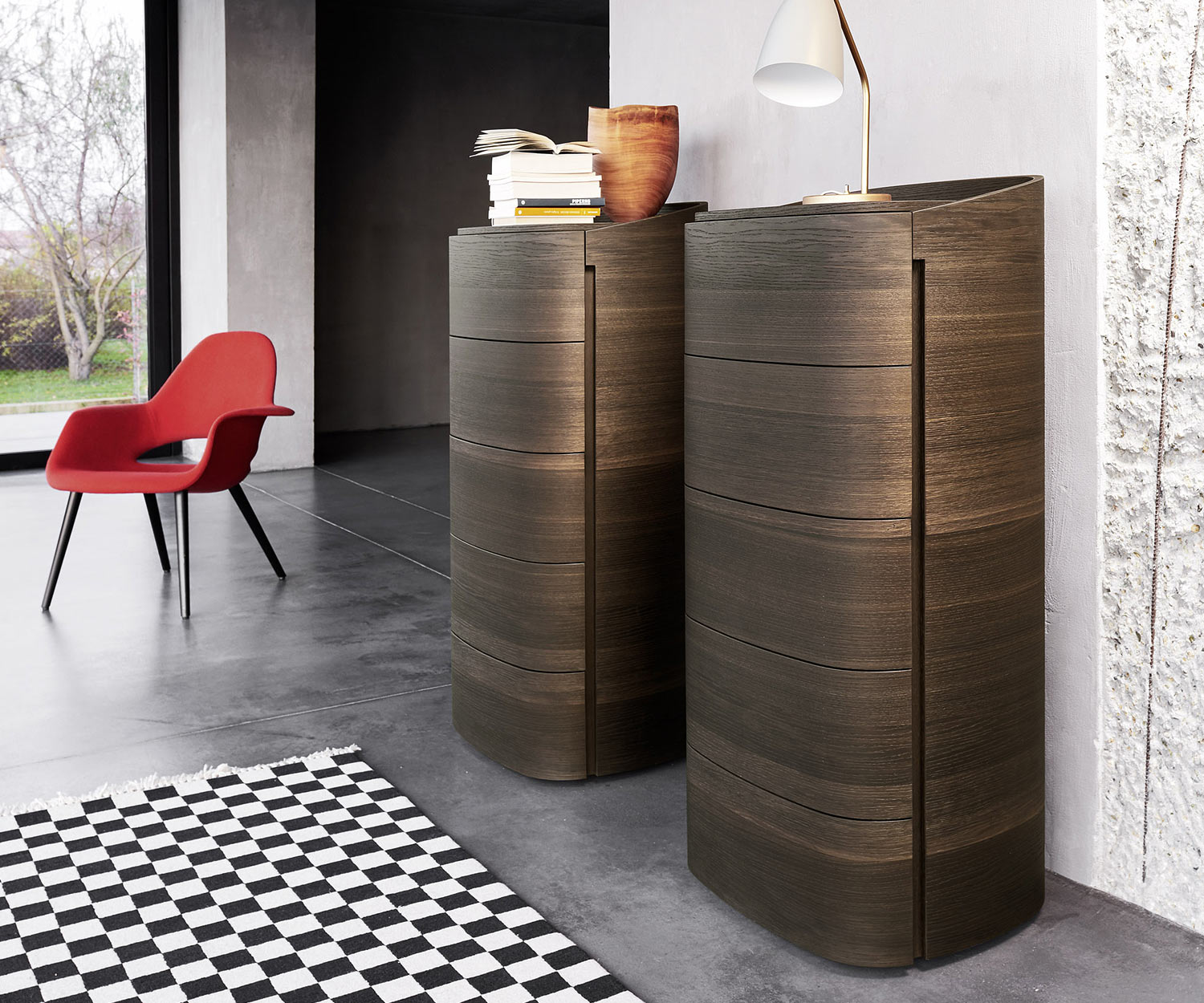 Exklusive Livitalia Design Hochkommode Round in Eiche Braun