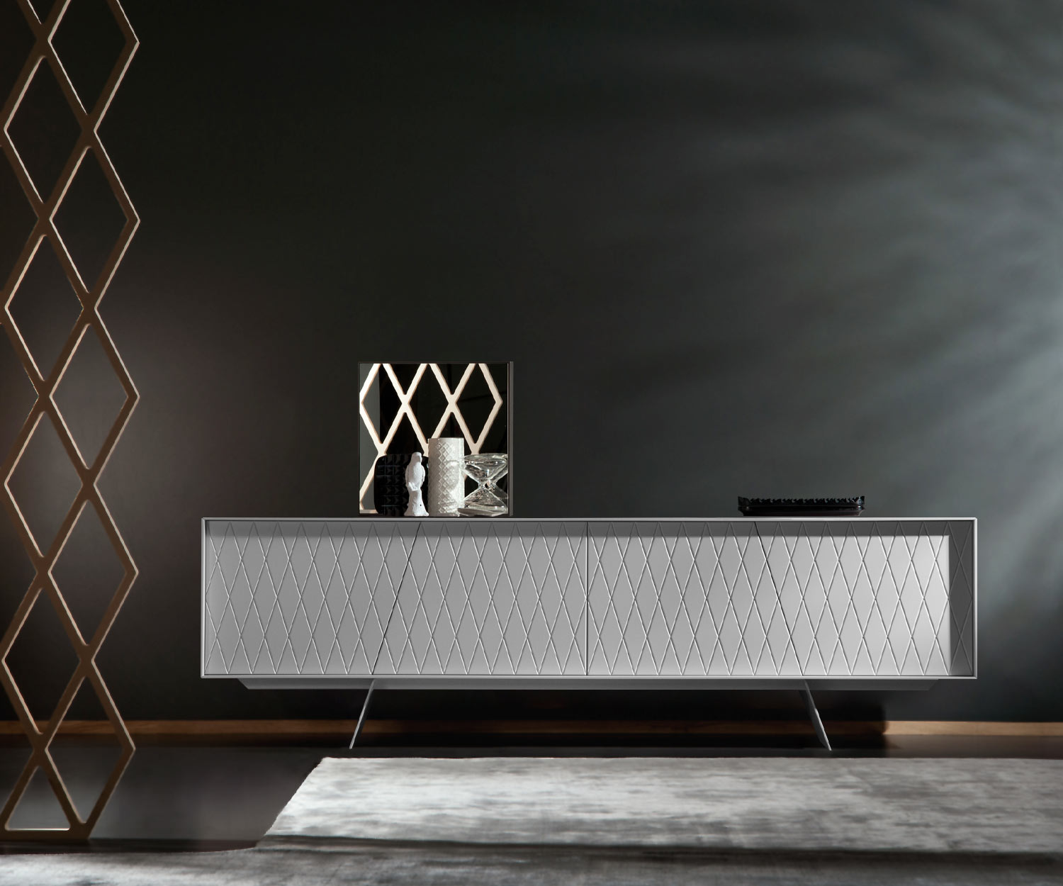 al2 e klipse 003 Design Sideboard in Weiß Matt mit Rautenmuster