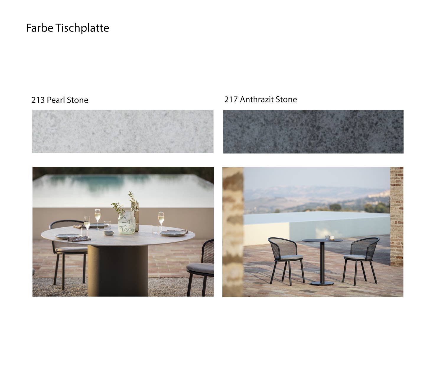 Farbe Keramik Tischplatte Designer Esstisch Branta Stein Weiß Anthrazit