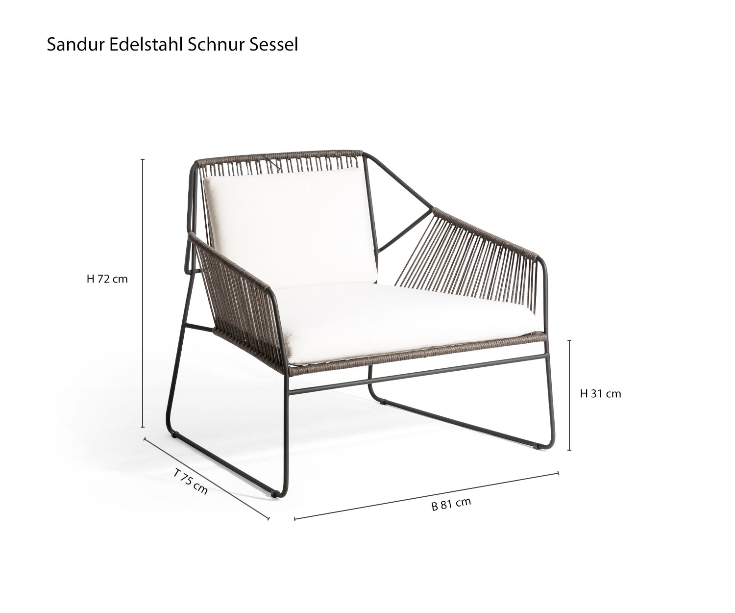 Confortable Oasiq Sandur Fauteuil de jardin Taille Dimensions Esquisse Dimensions