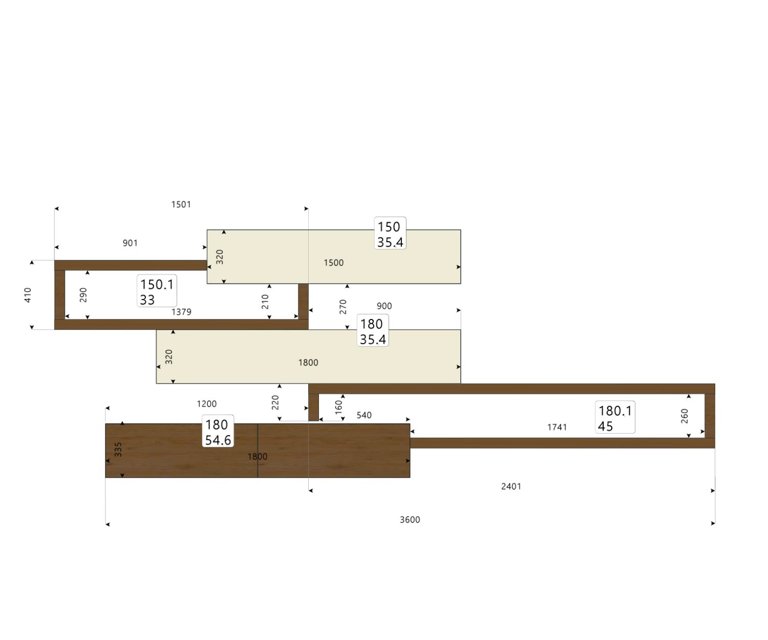 Livitalia Wandmeubel C25 Schets Maten Maten Afmetingen