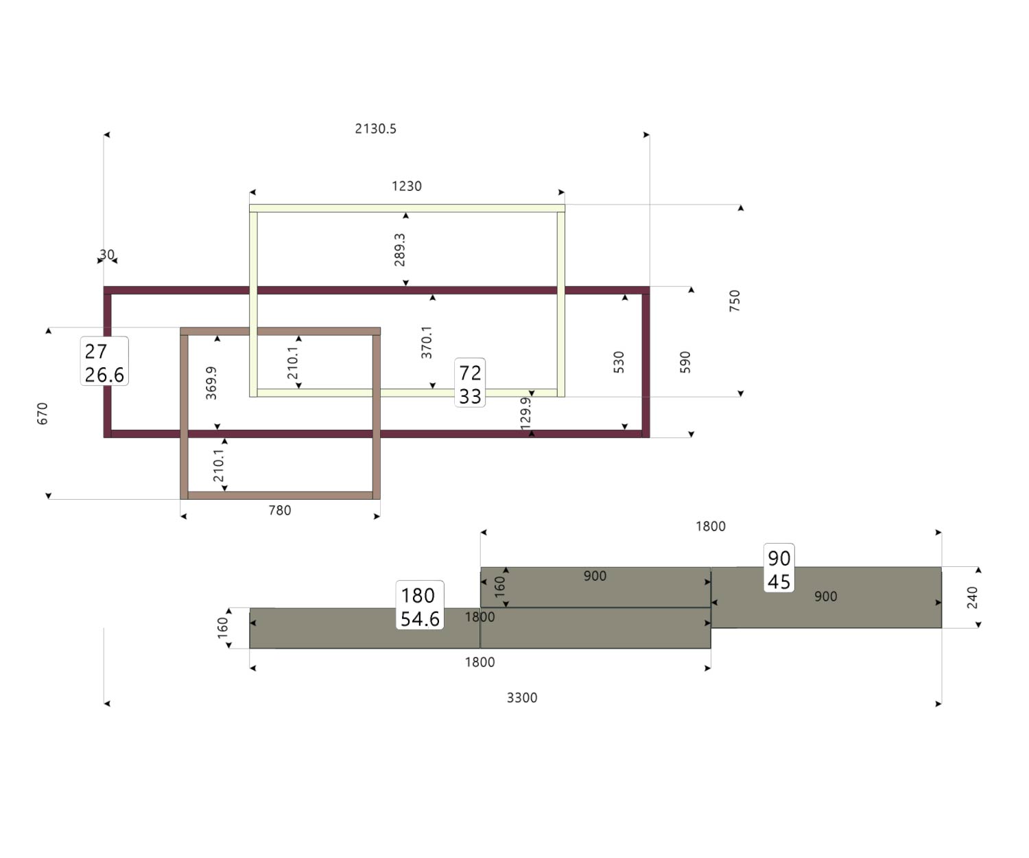 Livitalia Design wall unit C59 Sketch Sizes Sizes Dimensions