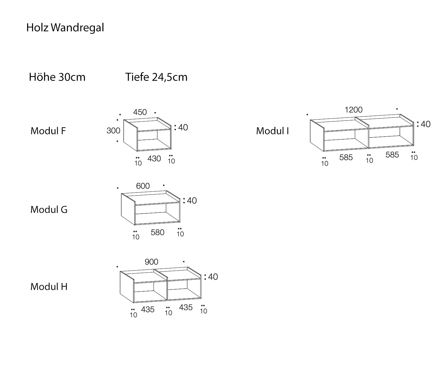 Étagère design pour le mur de Livitalia Esquisse Dimensions