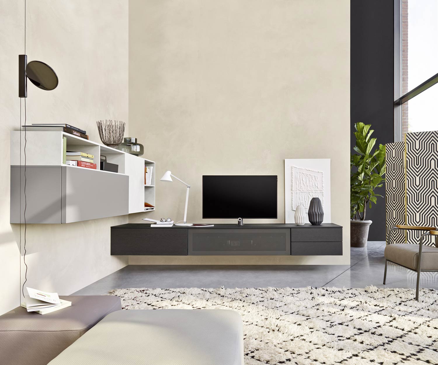Exklusive Livitalia Design Wohnwand C51 mit Lautsprechergitter in Braun Matt