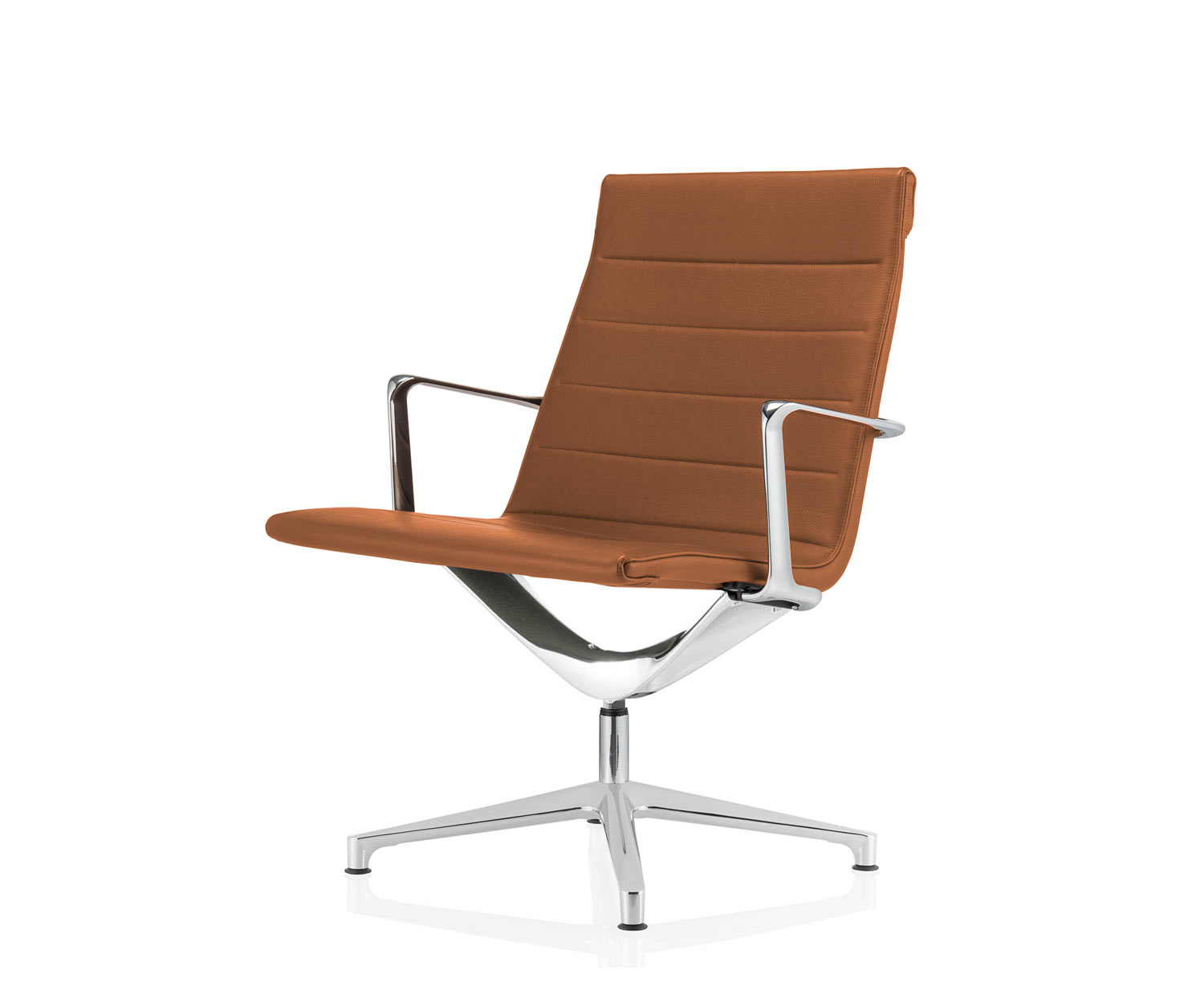 Moderner ICF Valea Lounge Drehstuhl Aluminium Leder Tobacco