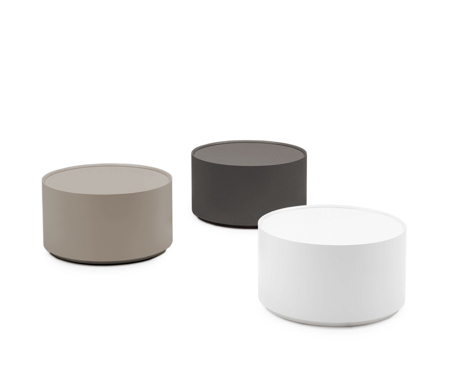 Novamobili Design Beistelltisch rund Allout mit Schublade in weiß, sand und quarz