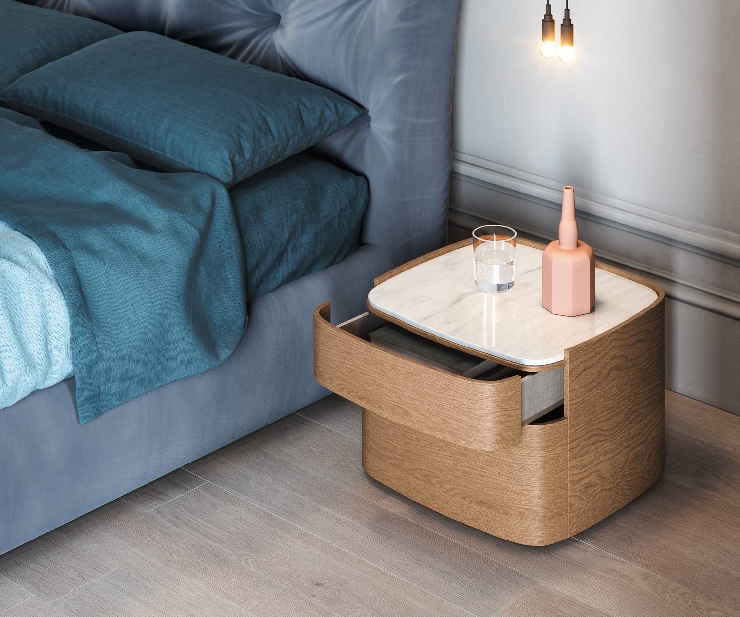 Novamobili Table de chevet Norman avec plateau en marbre de Carrare