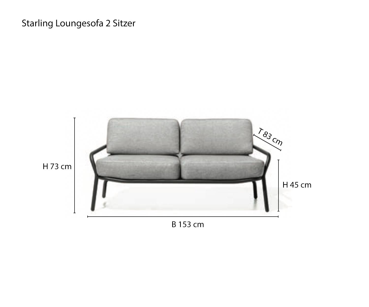 Skizze von Starling Designer Gartensofa Zweisitzer